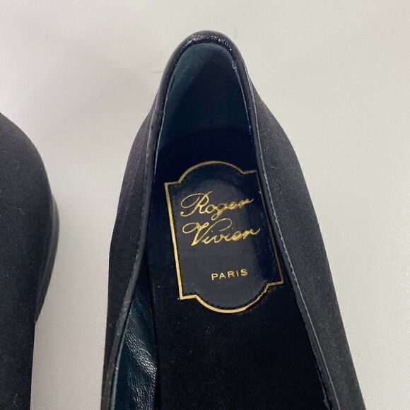 Roger Vivier Black Satin Slip On Flats with Brush Tassel Detail - Picture 8 of 11